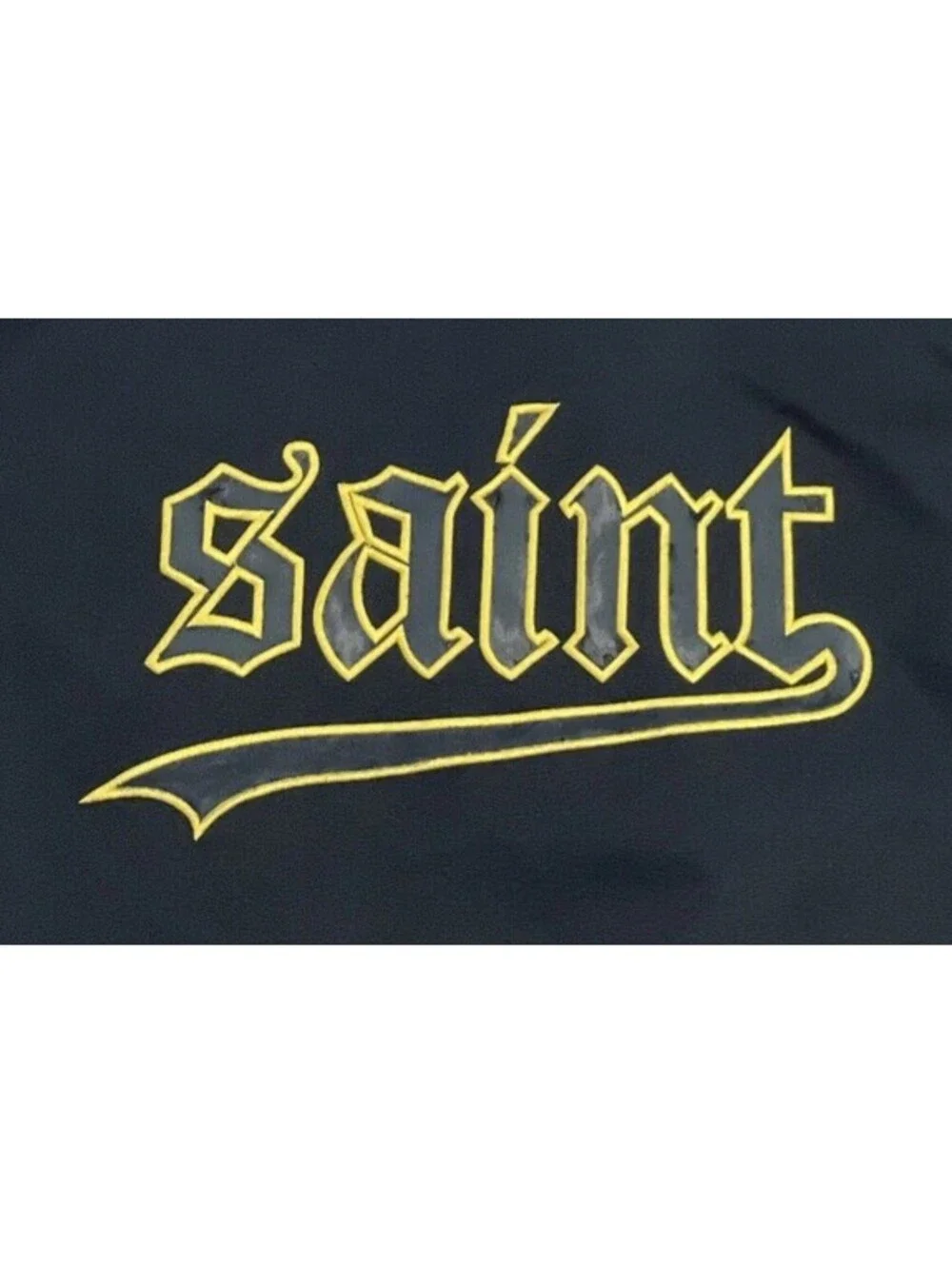 Saint Morta Full-Zip & Snap Black Bomber Jacket Gothic Logo Mens Size L *FLAW*